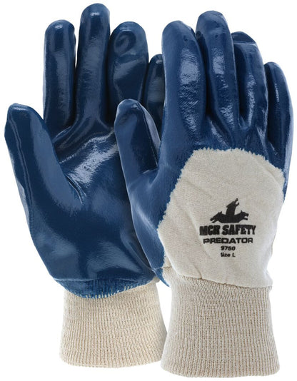 Predator Nitrile Palm Coated Gloves, Jersey Lining, Knit Wrist, A2 Cut