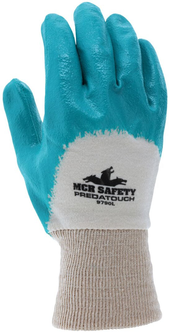 Predatouch Nitrile Palm-Coated Work Gloves, Knit Wrist, Interlock Lining