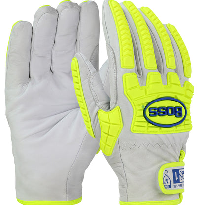 Boss®: Top Grain Goatskin Leather Drivers Glove with Kevlar® Blend Lining and Hi-Vis Impact Protection
