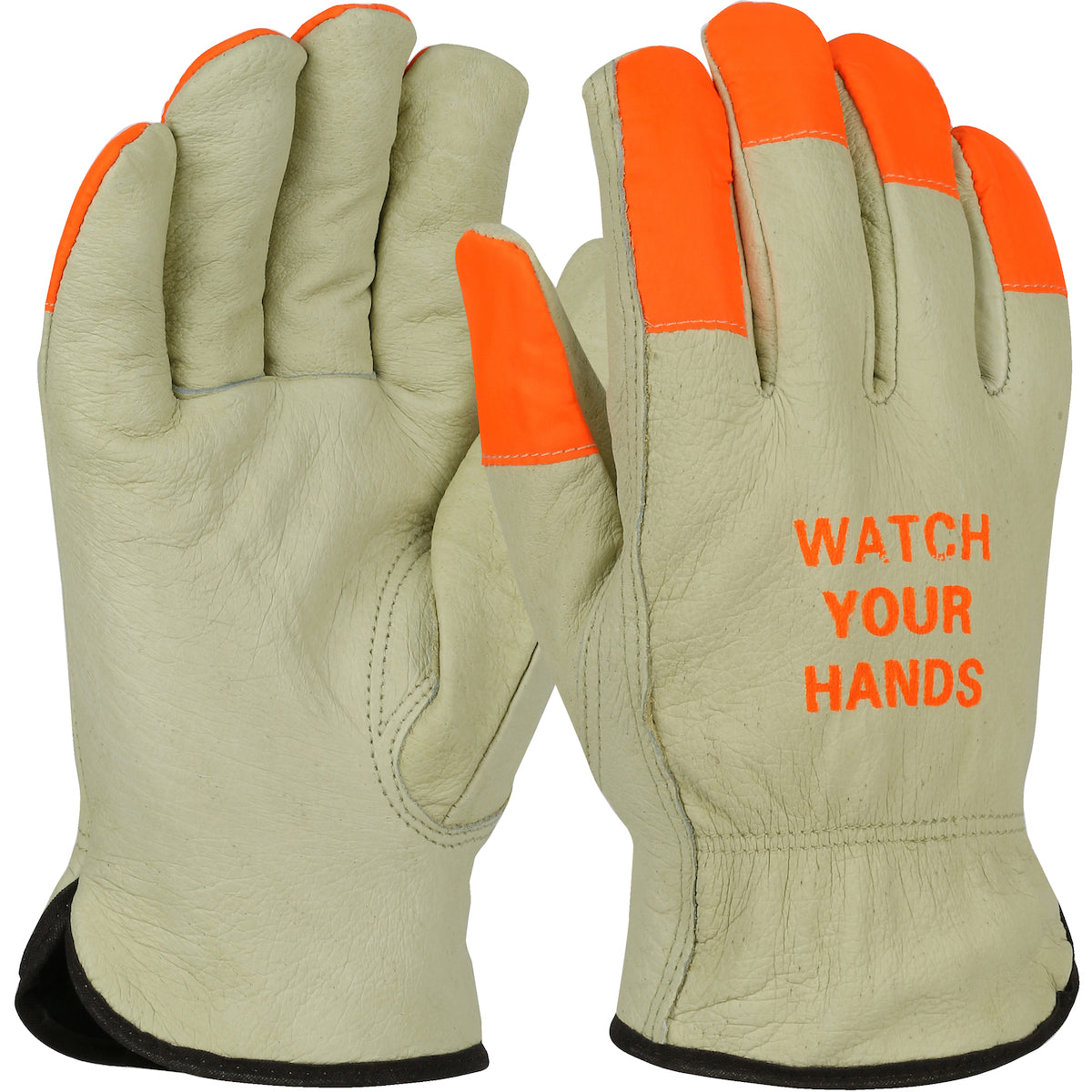 PIP 994KOTP – Top Grain Pigskin Leather Drivers Glove with Black Thermal Lining and Hi-Vis Fingertips & WYH Logo