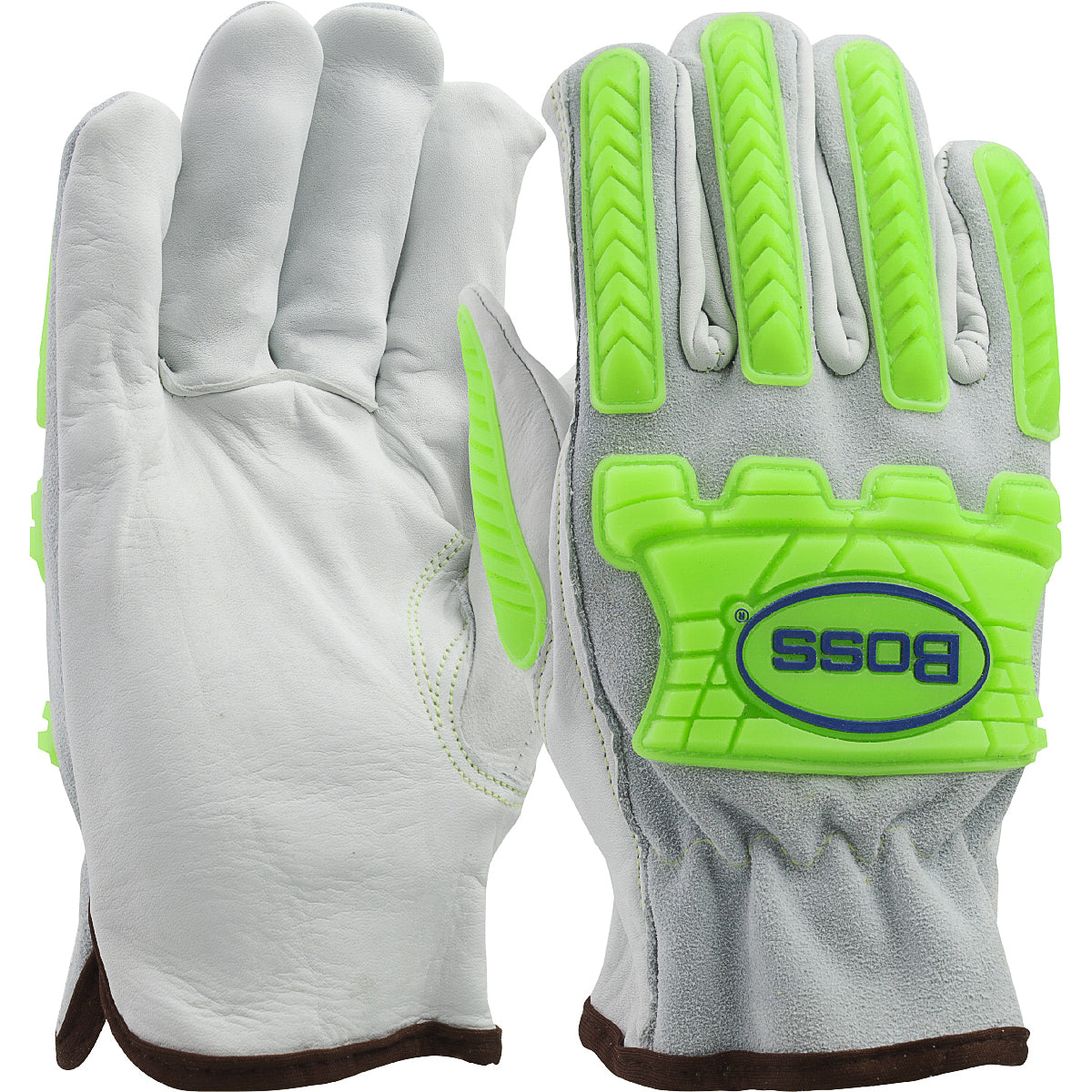 Boss® Top Grain Leather Drivers Glove with Split Cowhide Back, Kevlar® Stitching and Hi-Vis Impact TPR