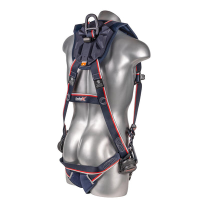 KStrong® EndurX™ 5-Point Full Body Harness, Abrasion Resistant Shoulder Pad, Deluxe Leg Pads, Enhanced Dorsal D-ring Plus™, Side D-rings, Quick Slide Adjusters, Trauma Relief Straps, QC Chest/Legs, All Aluminum Hardware (ANSI)