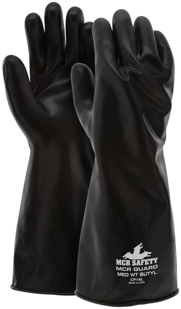 Butyl Rubber Chemical Glove, 14 mil, Gauntlet Rolled Cuff, ESD Safe