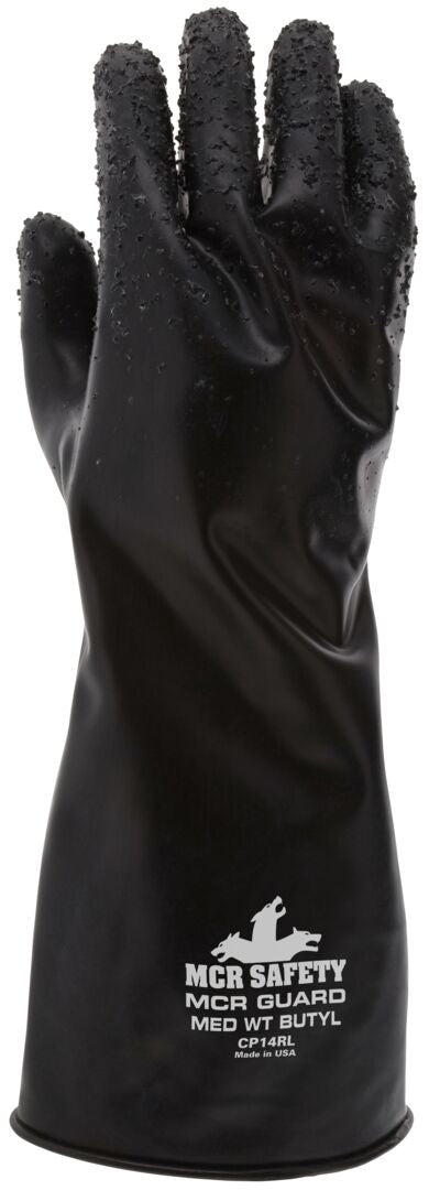 Unsupported Butyl Rubber Glove, 14 mil, Rough Finish, ESD-Safe, Gauntlet Cuff