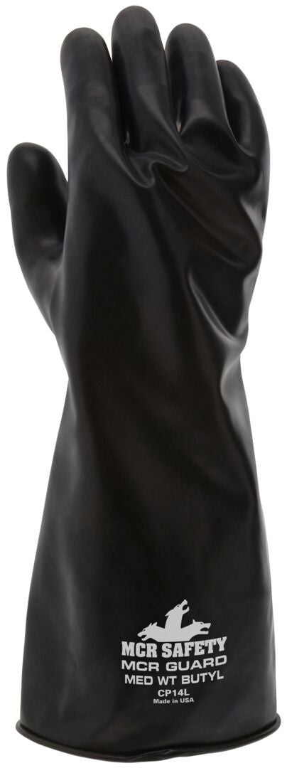 Butyl Rubber Chemical Glove, 14 mil, Gauntlet Rolled Cuff, ESD Safe