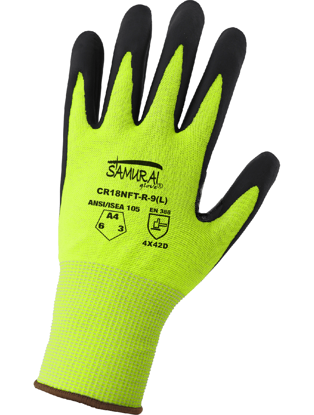 CR18NFT-R-7 Global Glove CR18NFT-R-6 Samurai Glove® High-Visibility Cut, Abrasion, and Puncture Resistant Nitrile-Coated Tuffalene® UHMWPE Gloves with Reinforced Thumb Crotch - CR18NFT-R – Cut Level A4, 18-Gauge PPE