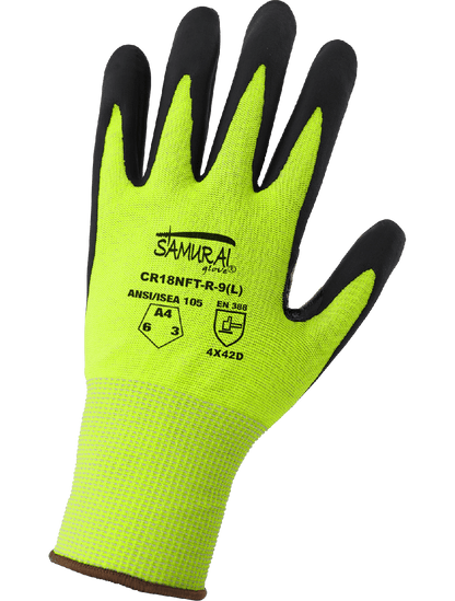 CR18NFT-R-7 Global Glove CR18NFT-R-6 Samurai Glove® High-Visibility Cut, Abrasion, and Puncture Resistant Nitrile-Coated Tuffalene® UHMWPE Gloves with Reinforced Thumb Crotch - CR18NFT-R – Cut Level A4, 18-Gauge PPE