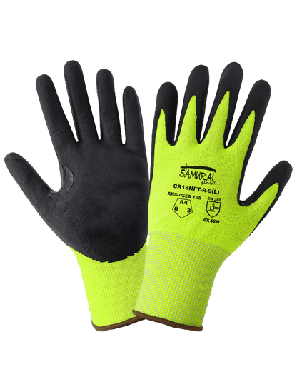 Global Glove CR18NFT-R-6 Samurai Glove® High-Visibility Cut, Abrasion, and Puncture Resistant Nitrile-Coated Tuffalene® UHMWPE Gloves with Reinforced Thumb Crotch - CR18NFT-R – Cut Level A4, 18-Gauge PPE