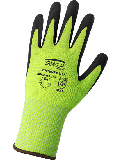 CR18NFT-6 Global Glove CR18NFT-5 Samurai Glove® FDA and Anti-Static/Electrostatic Compliant Nitrile-Coated High-Visibility Tuffalene® Gloves with Cut, Abrasion, Puncture Resistance - CR18NFT – Cut Level A4, 18-Gauge PPE