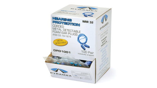 Pyramex DPD1001 Metal Detectable Disposable Corded Earplugs Blue model DPD1001