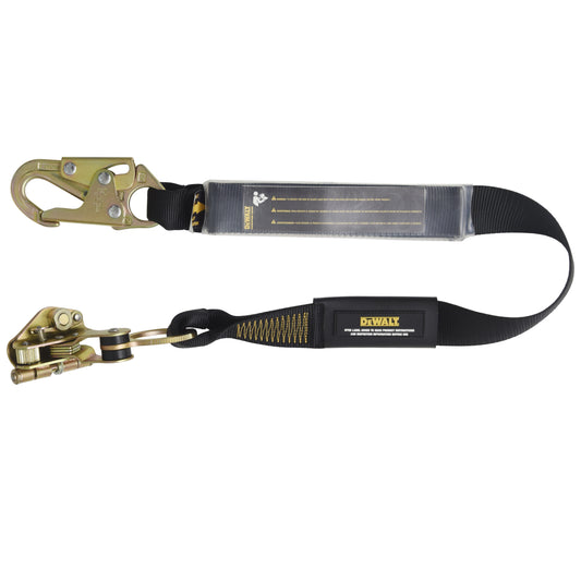 DXFP150020 DEWALT Rope Grab Captive Manual 3 ft. (0.9 m) Energy Absorbing Lanyard Adjustable from 1/2 in. (12mm) to 5/8 in. (16 mm.) Rope