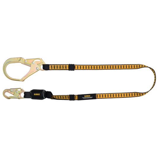 DXFP611110 DEWALT 6 ft.(1.8 m) Single Leg Lanyard External Absorber, with Snap hook on D-Ring End and Rebar Hook on Anchor End