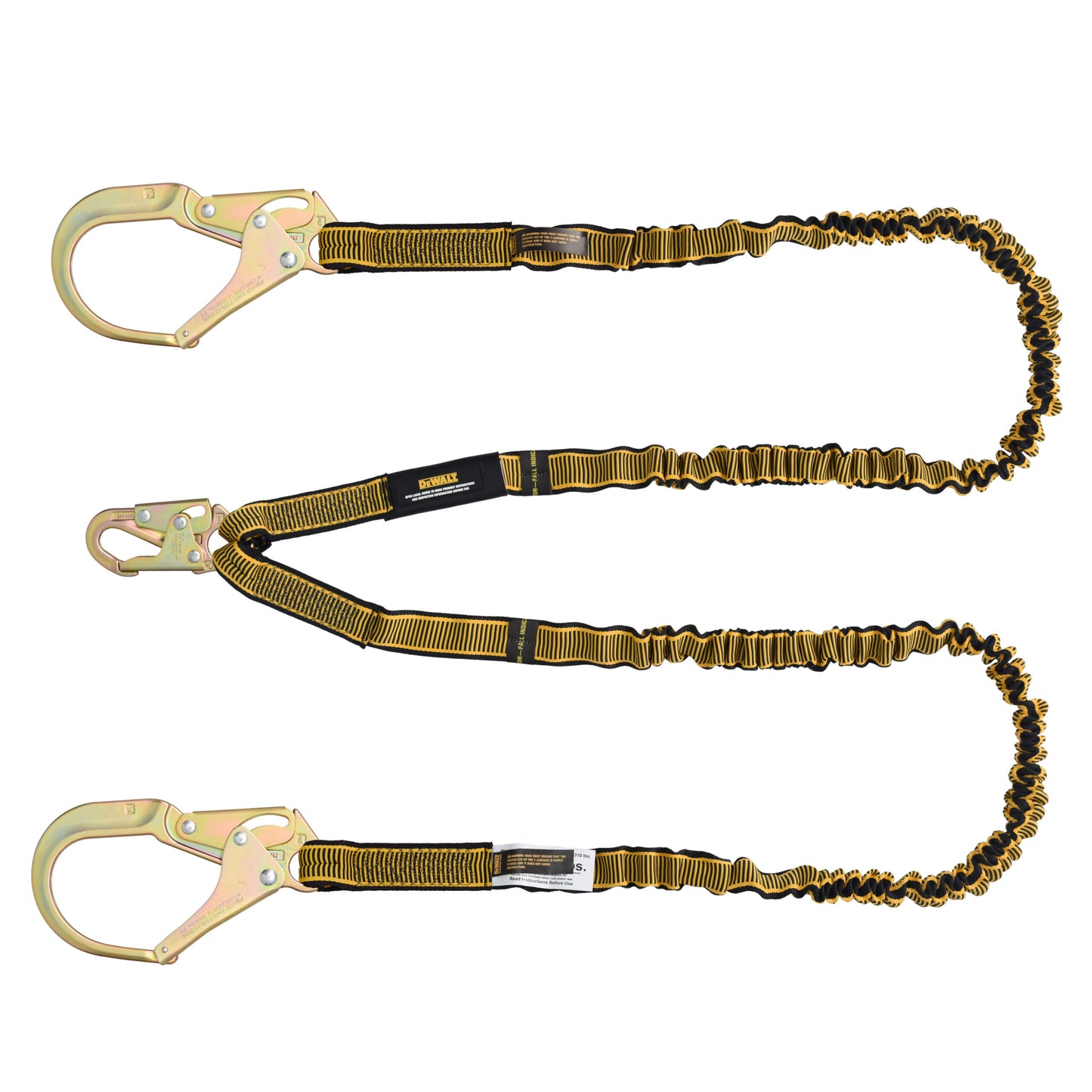 DXFP612130 DEWALT 6 ft. (1.8 m) Lanyard, Twin, Internal Absorber with Steel Snap hooks on D-Ring End and Steel Rebar Hooks on Anchor End