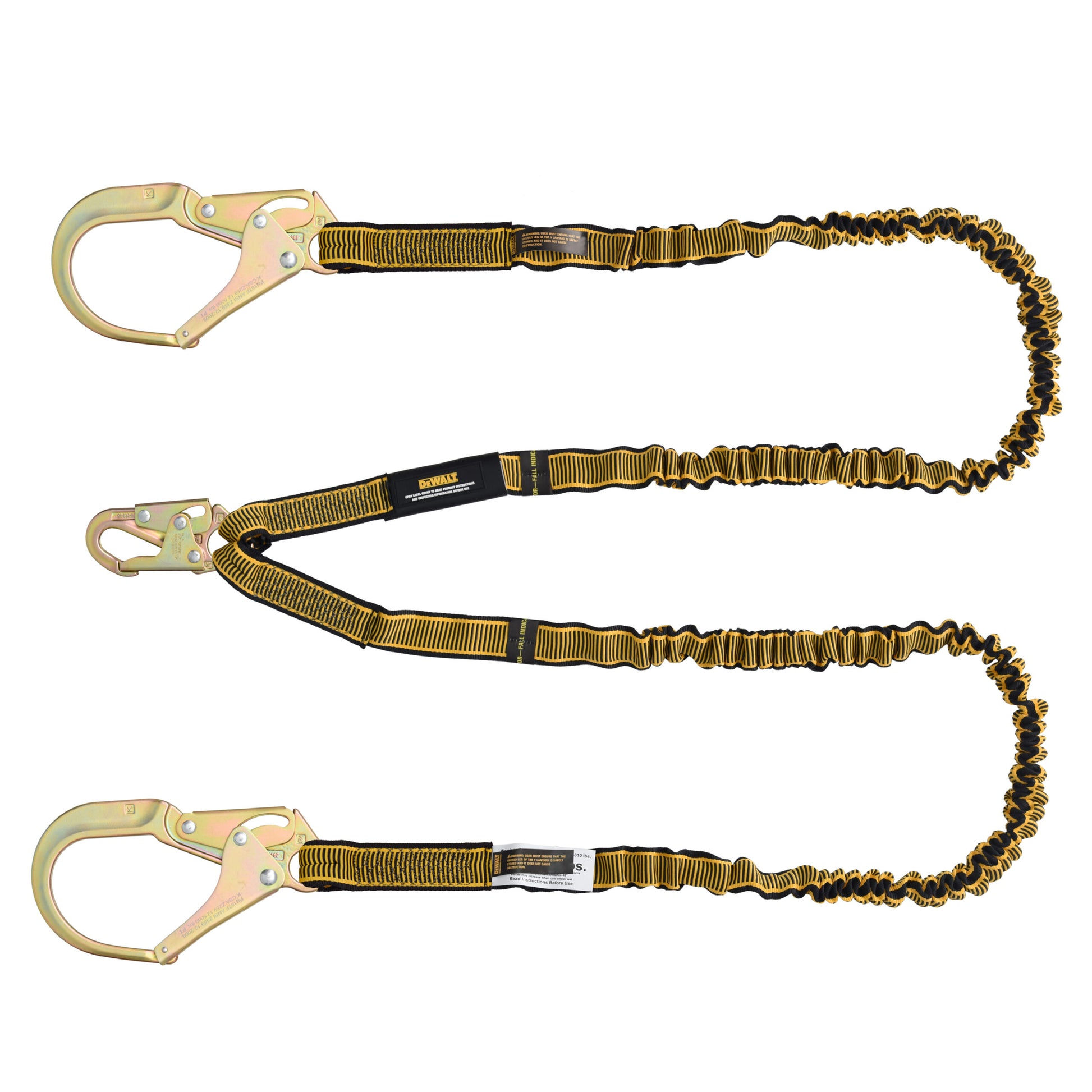 DXFP612130 DEWALT 6 ft. (1.8 m) Lanyard, Twin, Internal Absorber with Steel Snap hooks on D-Ring End and Steel Rebar Hooks on Anchor End