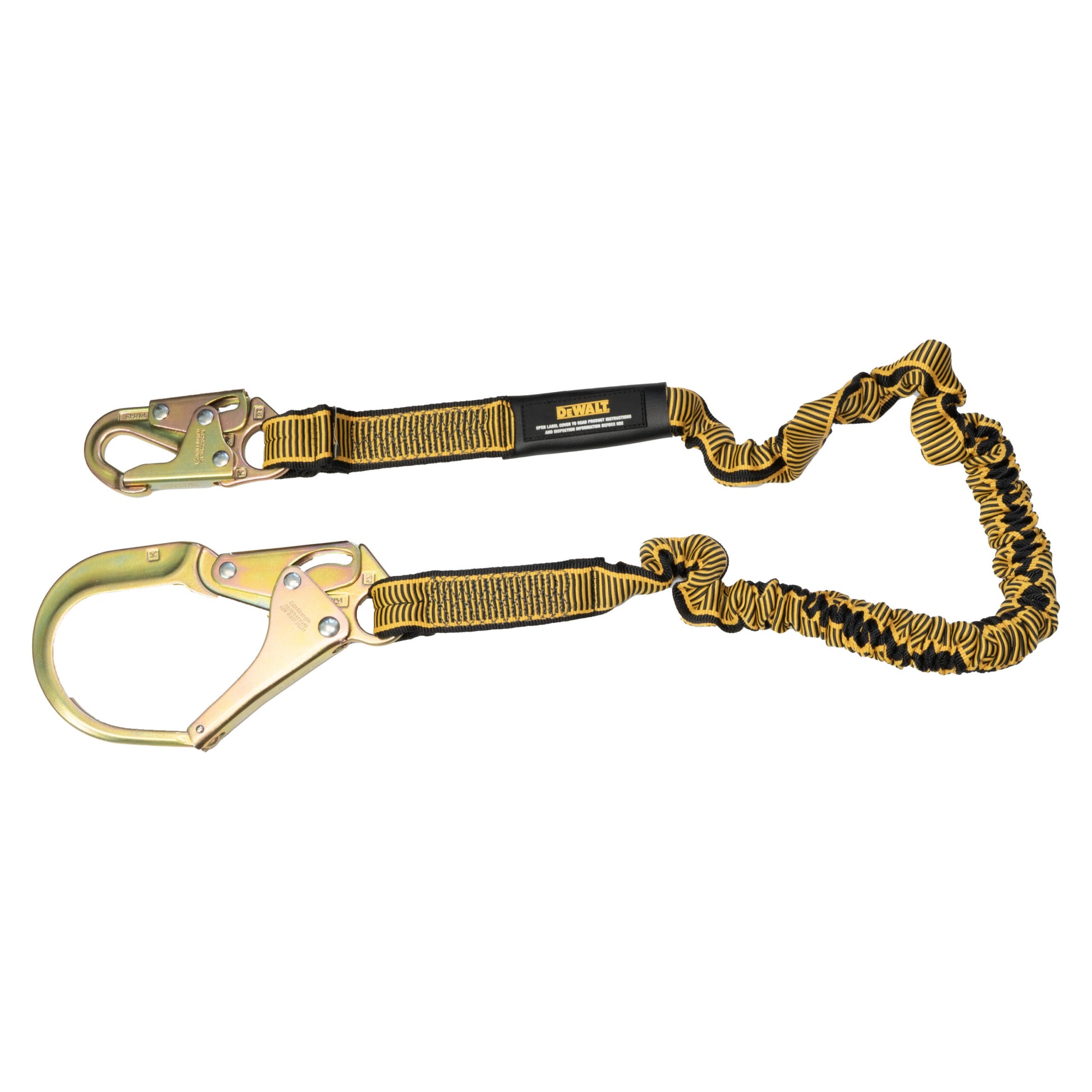 DXFP613110 DEWALT 6 ft. (1.8 m) Single Leg Lanyard Internal Energy Absorber, 4 ft. to 6 ft. Stretch with Steel Snap hook on D-Ring End and Steel Rebar Hook on Anchor End.