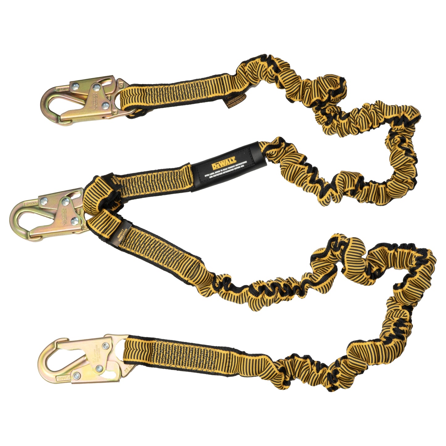 DXFP613120 DEWALT 6 ft. (1.8 m) Twin Leg Lanyard Internal Energy Absorber, 4 ft. to 6 ft. Stretch with Steel Snap hook Both Ends