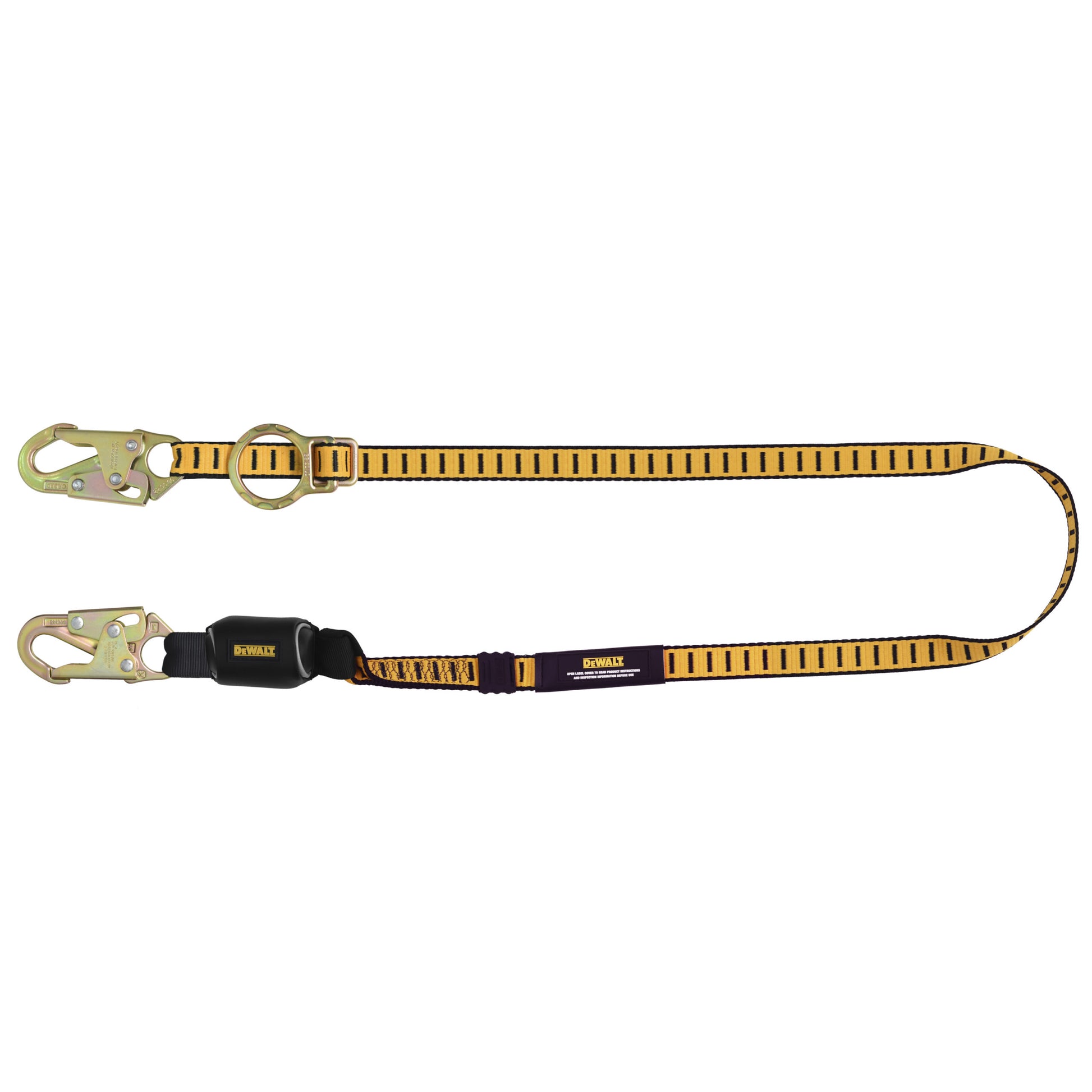 DXFP615111 DEWALT 6 ft.(1.8 m) Single Leg Lanyard, External Energy Absorber, Tie-Back to D-Ring, Adjustable, Steel Snap Hooks Both Ends