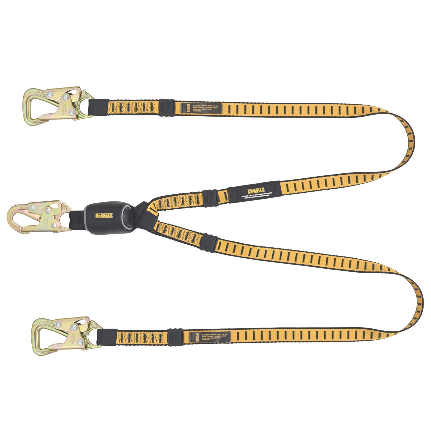 DXFP615120 DEWALT 6 ft.(1.8 m) Twin Leg Lanyard, External Energy Absorber, Tie-Back Adjustable, Steel Snap Hooks Both Ends