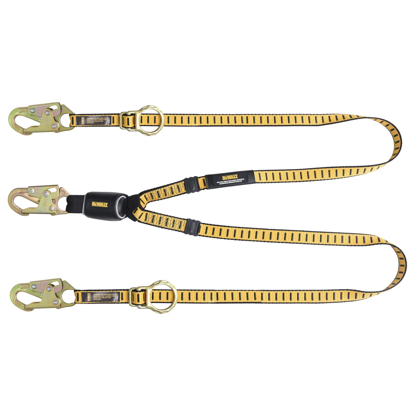 DXFP615130 DEWALT 6 ft.(1.8 m) Twin Leg Lanyard, External Energy Absorber, Tie-Back to D-Ring, Adjustable, Steel Snap Hooks Both Ends