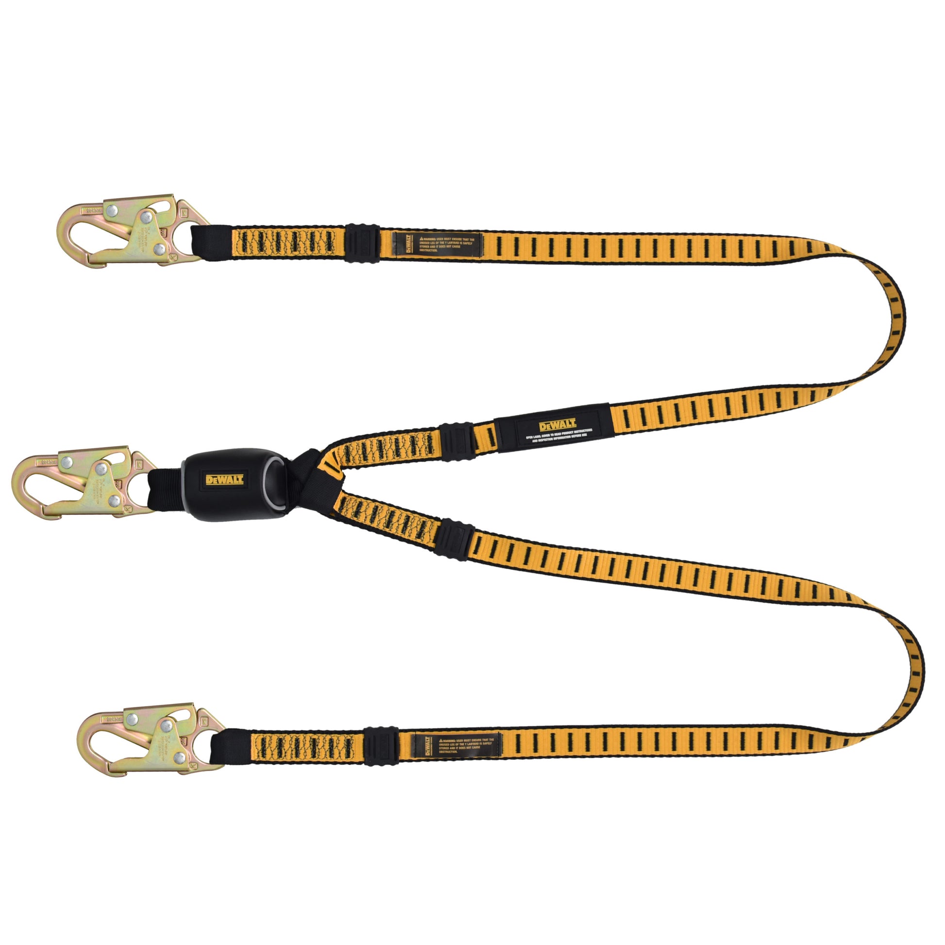 DXFP621130 DEWALT 6 ft.(1.8 m) Twin Lanyard, External Absorber, 12-Ft (3.2M.) Free fall Lanyard with Steel Snap hooks on Both Ends