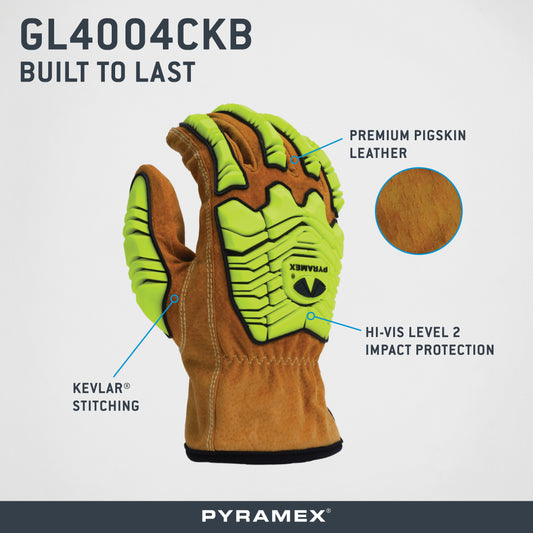 Pyramex GL4004CKB - Premium Pigskin Driver A6 Cut Level 2 Impact Safety Workwear Small model GL4004CKBS