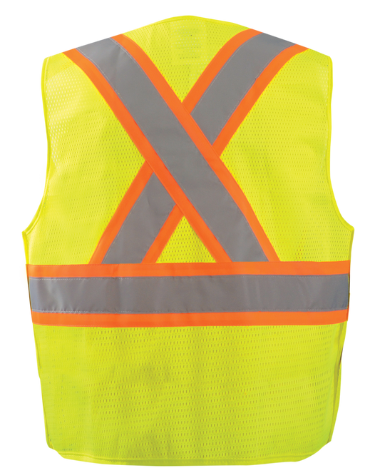 Occunomix Mesh 5-Pt. Breakaway Two-Tone X-Back Vest w/Quick Release Zipper Hi-Vis Safety Vests Orange S model ECO-IMB2TX-OS