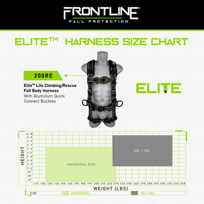 Elite™ Lite Climbing/Rescue Full Body Harness with Aluminum Quick Connect Buckles 200RE