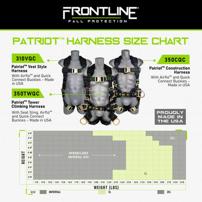Patriot™ Construction Harness with Airflo™ and Quick Connect Buckles - Made in USA 350CQC