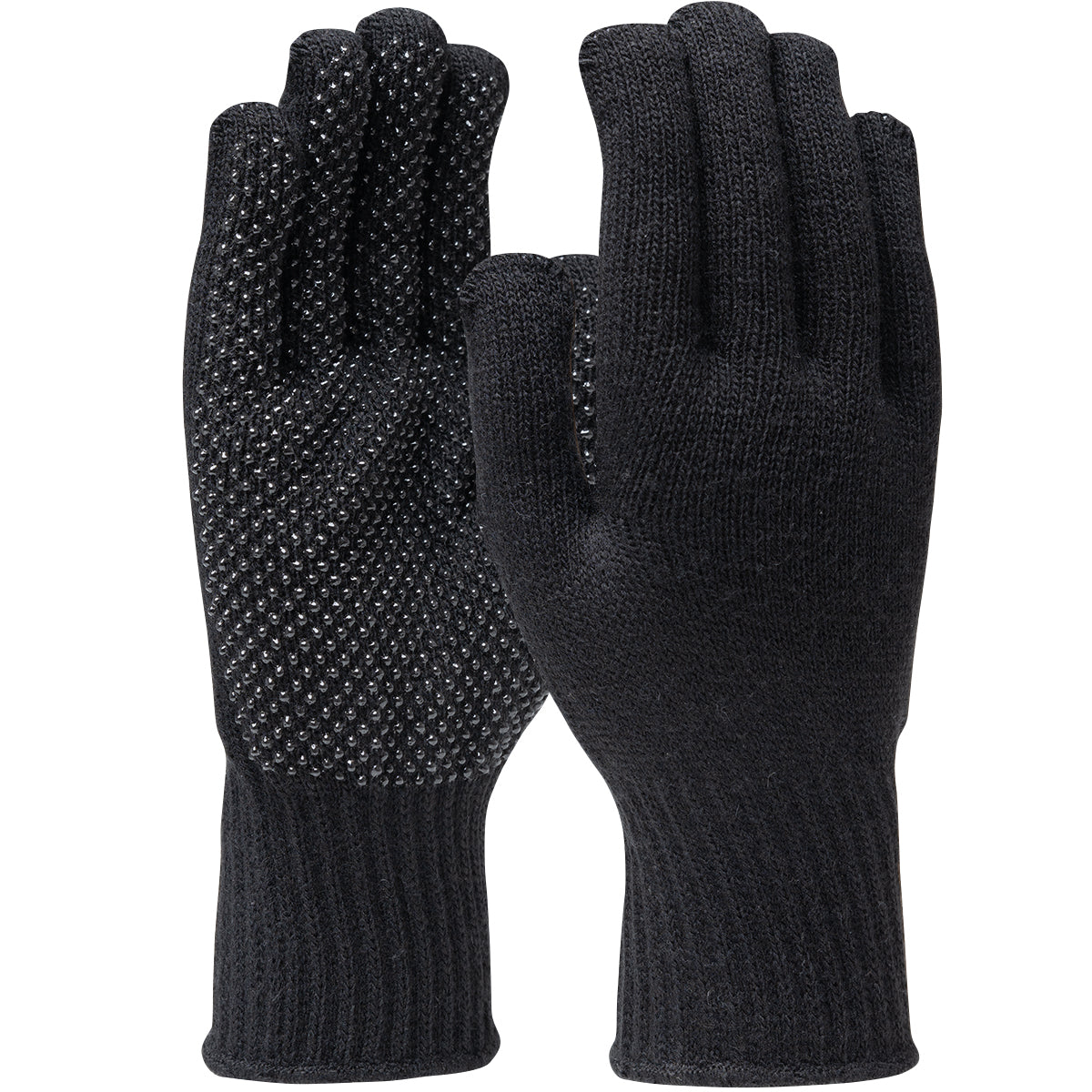 WPP FF-TT-PN-BK – WPP-GLOVE, BLACK ACRYLIC KNIT, BLACK 1-SIDE DOTS ON PALM & FINGERS