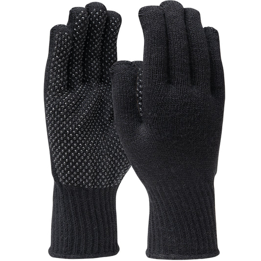 WPP FF-TT-PN-BK – WPP-GLOVE, BLACK ACRYLIC KNIT, BLACK 1-SIDE DOTS ON PALM & FINGERS