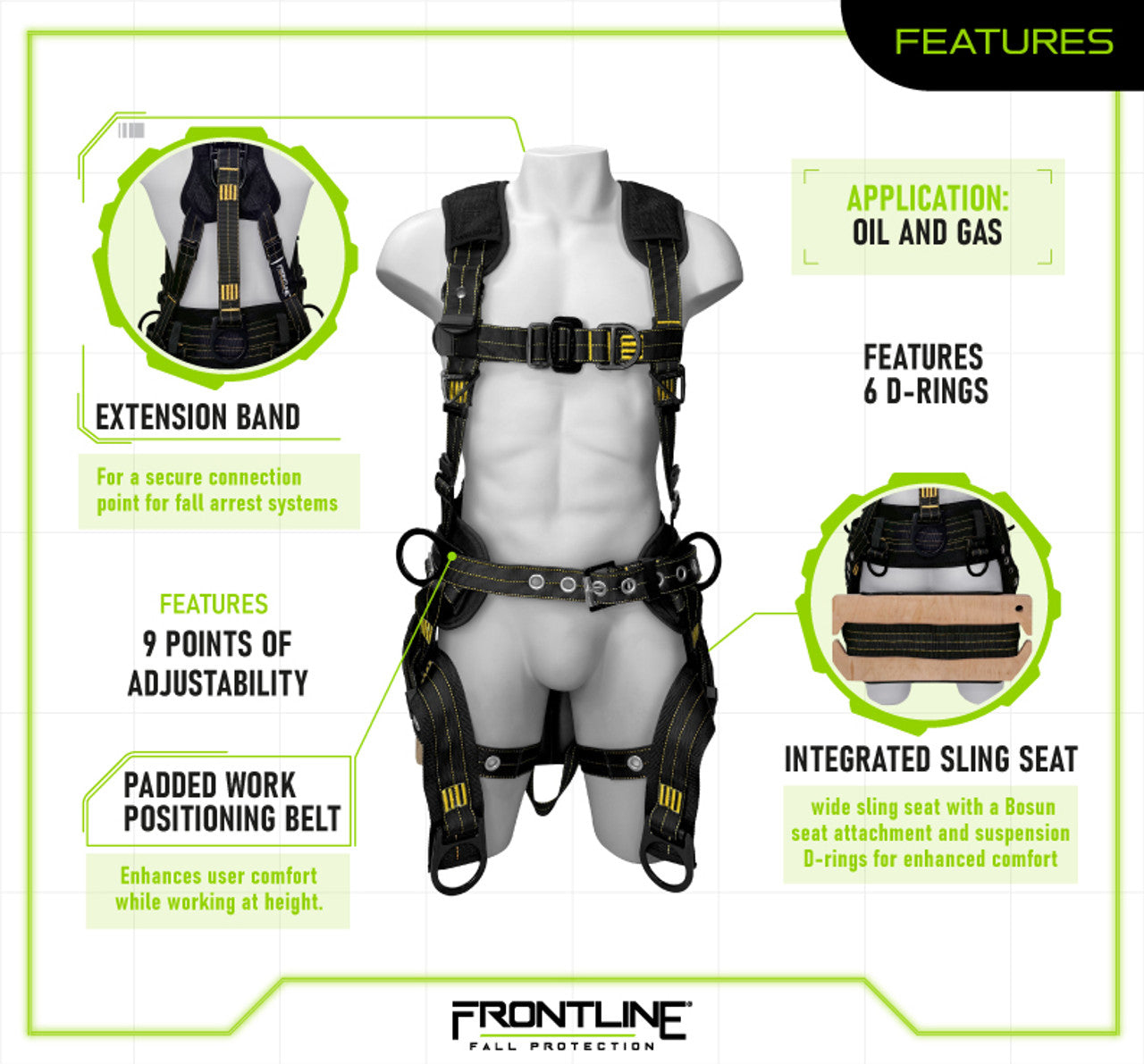 Frontline Fall 150DHTW-S 150DHTW Derrick 6D with Bosun Belt Full Body Harness Worksite Safety & Industrial Supplies PPE