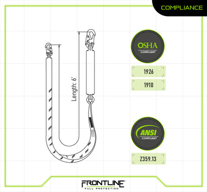 Frontline LIS61SDL Oil and Gas 6' Single Leg Lanyard with Snap Hooks