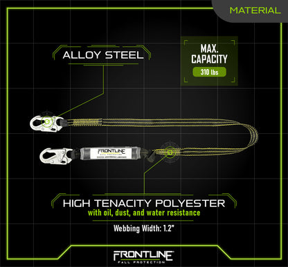 Frontline LIS61SDL Oil and Gas 6' Single Leg Lanyard with Snap Hooks