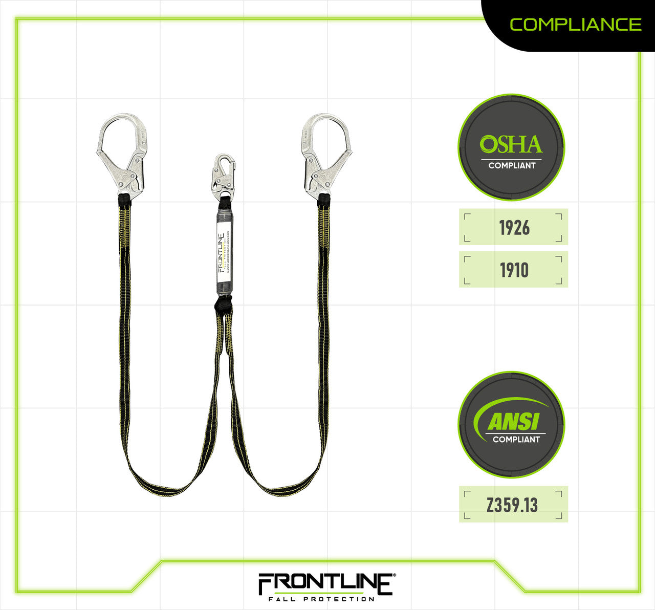 Frontline LIS62RDL Oil and Gas 6' Double Leg Lanyard with Rebar Hooks