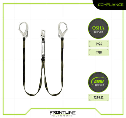 Frontline LIS62RDL Oil and Gas 6' Double Leg Lanyard with Rebar Hooks