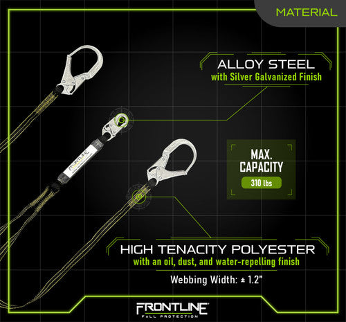 Frontline LIS62RDL Oil and Gas 6' Double Leg Lanyard with Rebar Hooks