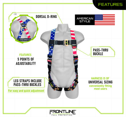 Frontline Fall 100VTB-UN-AM Combat™ American Style Economy Series Full Body Harness with Tongue Buckle Legs (Uni) Worksite Safety & Industrial Supplies PPE