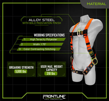 Frontline Fall 100VTB-UN-3D Combat™ Economy Series Full Body Harness with Tongue Buckle Legs (Uni) - 3D Rings Worksite Safety & Industrial Supplies PPE