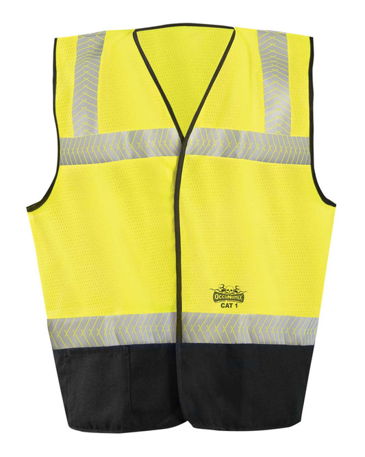 Occunomix Flame Resistant Black Bottom OCX Patented Segmented Dual Stripe Mesh Vest Flame Resistant Safety Apparel Yellow M