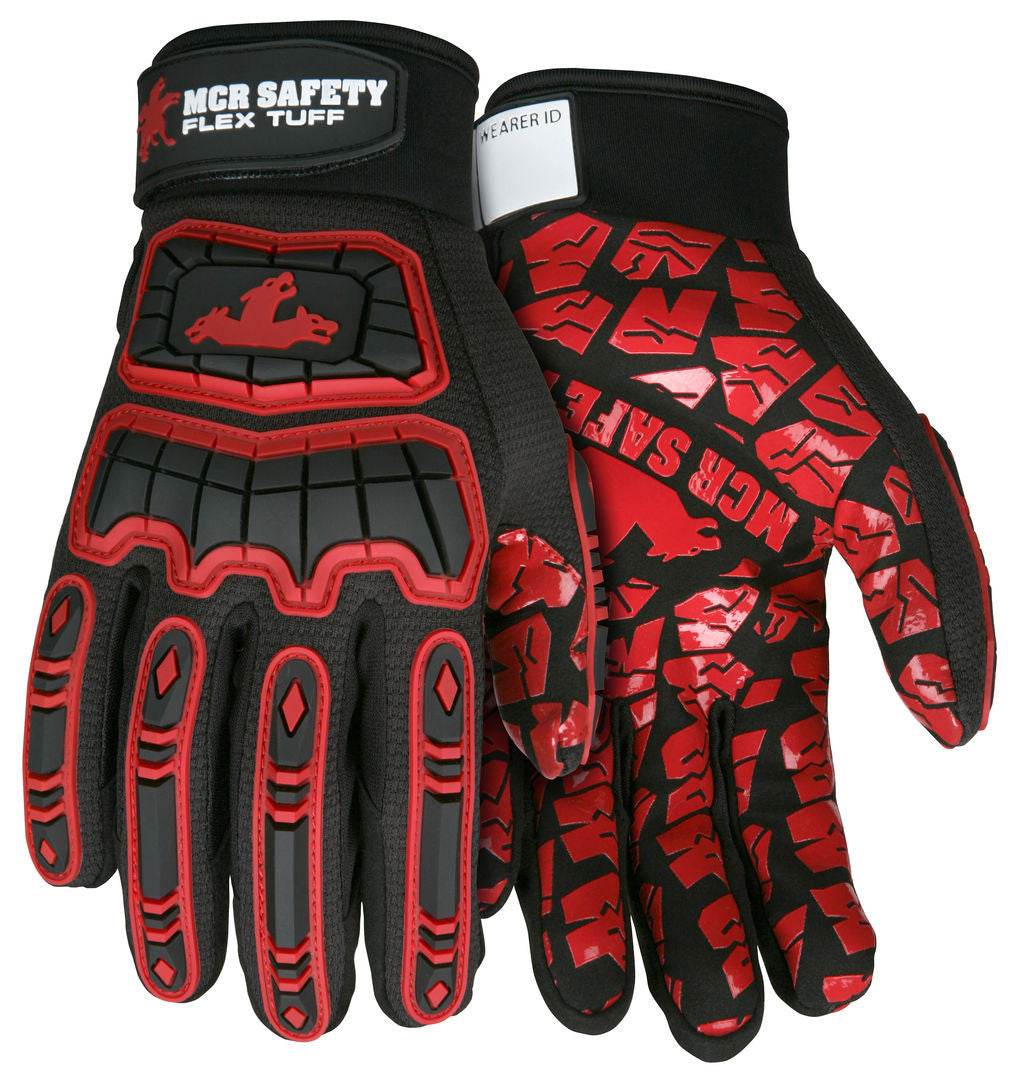 FlexTuff Mechanic Gloves, Synthetic Leather Palm, Silicone Tire Tread Grip, TPR Impact Protection