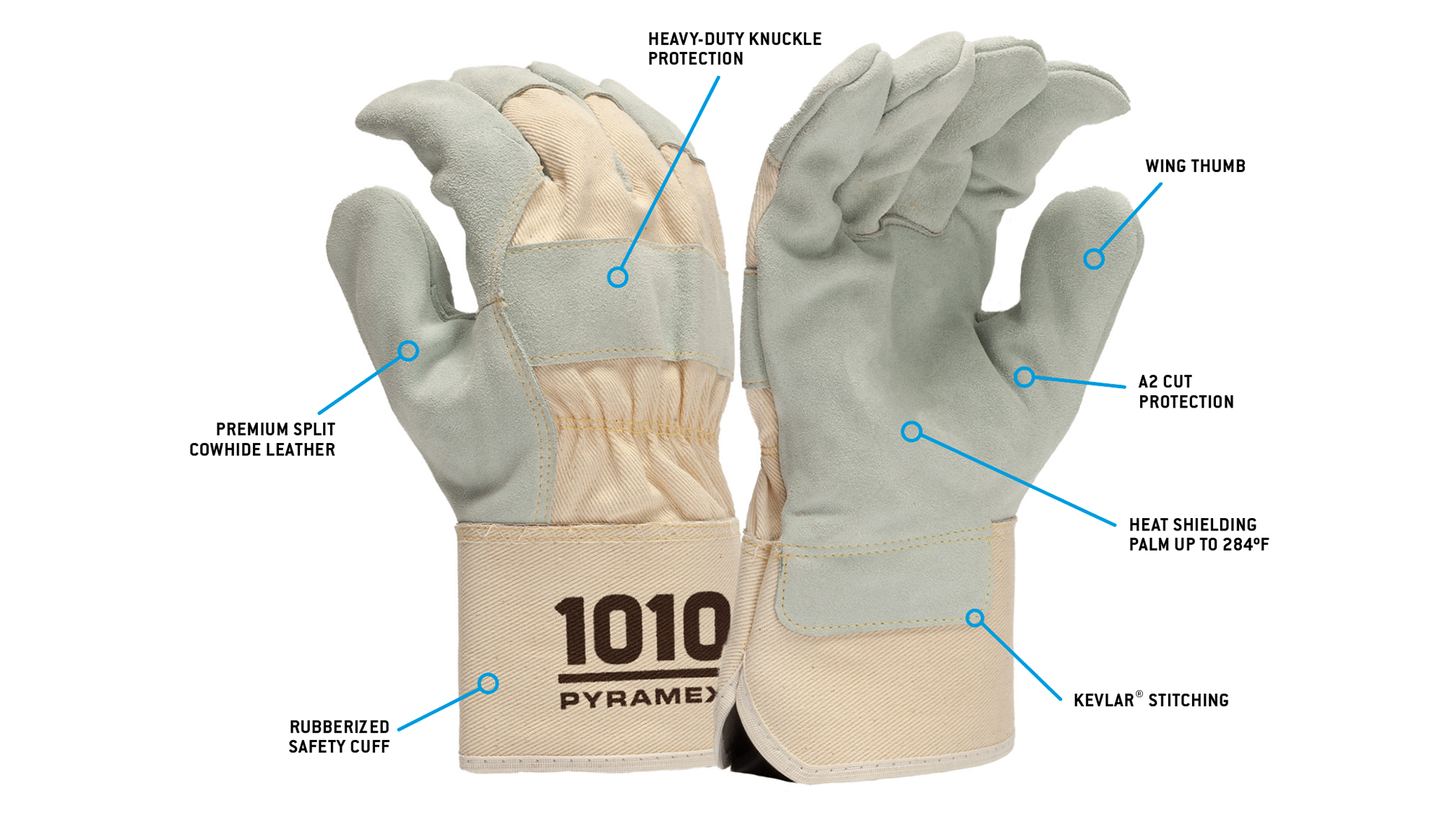 GL1010W - Premium Split Cowhide Leather Palm + Safety Cuff A2 Cut