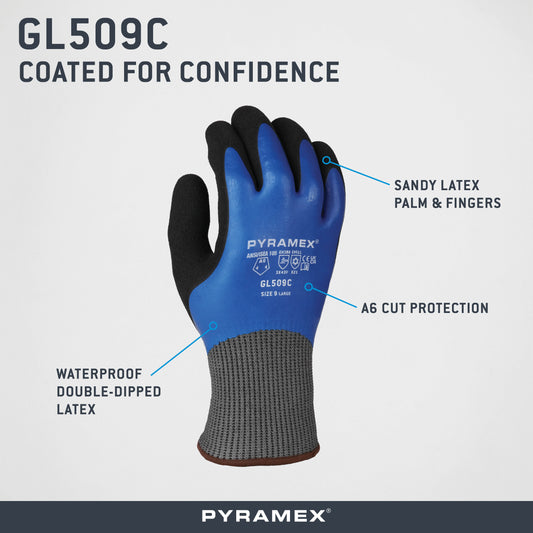 Pyramex GL509C - Insulated Double Dipped Sandy + Smooth Latex A6 Cut Cold Stress PPE Small model GL509CS