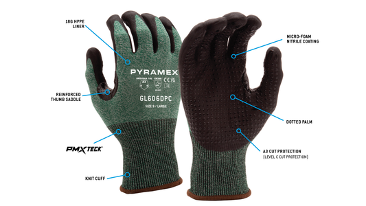 Pyramex GL606DPC - Micro-Foam Nitrile Dotted A3 Cut Cut-Resistant Gloves X-Small Polybag model GL606DPCXS
