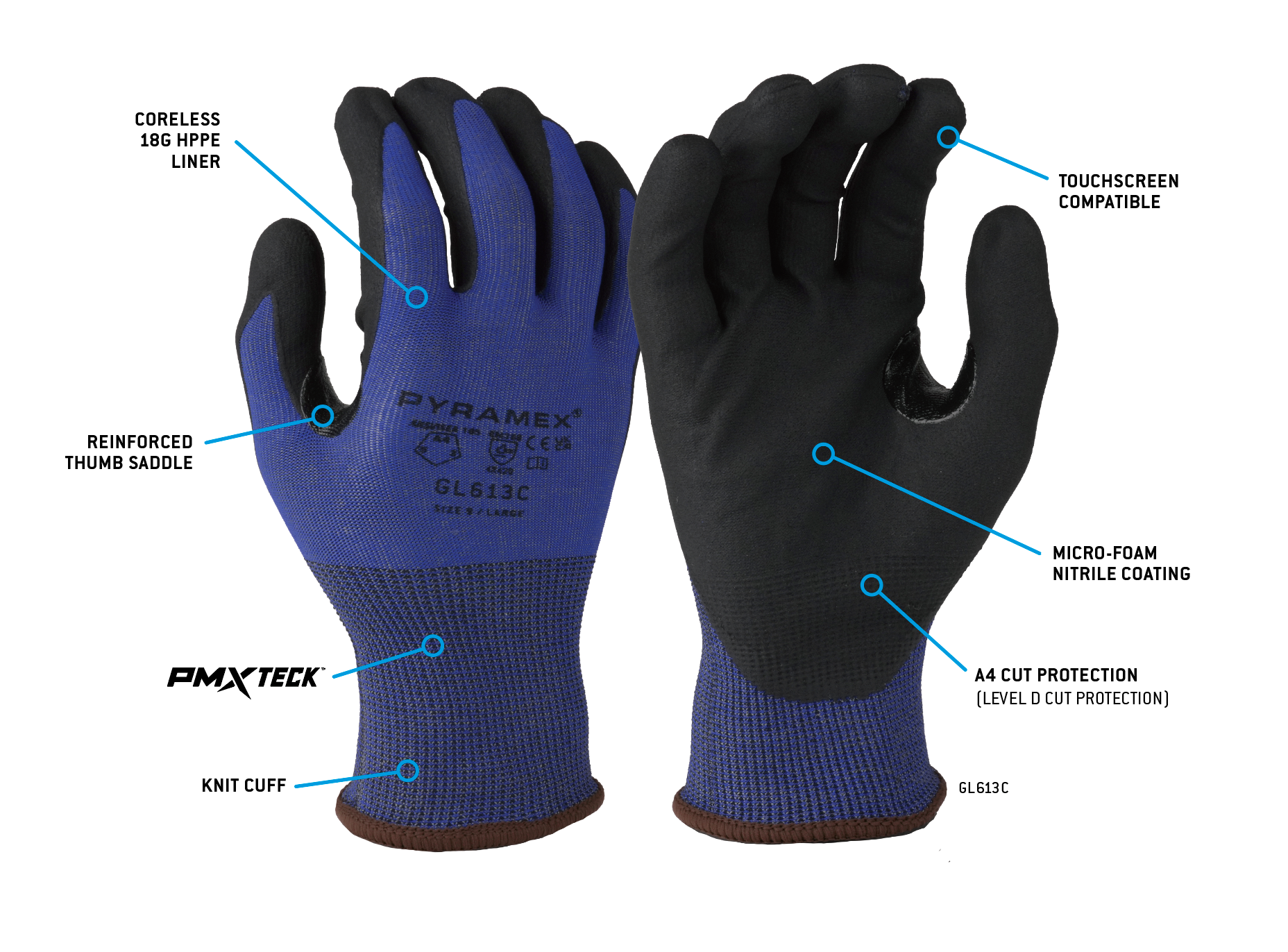 Pyramex GL613C - Micro-Foam Nitrile A4 Cut, Model GL613CXS - official Pyramex product image 2
