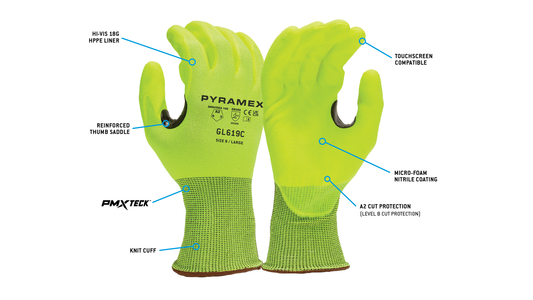 Pyramex GL619C - Micro-Foam Nitrile A2 Cut Cut-Resistant Gloves Small model GL619CS