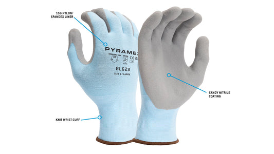 Pyramex GL623 - Sandy Nitrile Dipped Cut-Resistant Gloves Small model GL623S