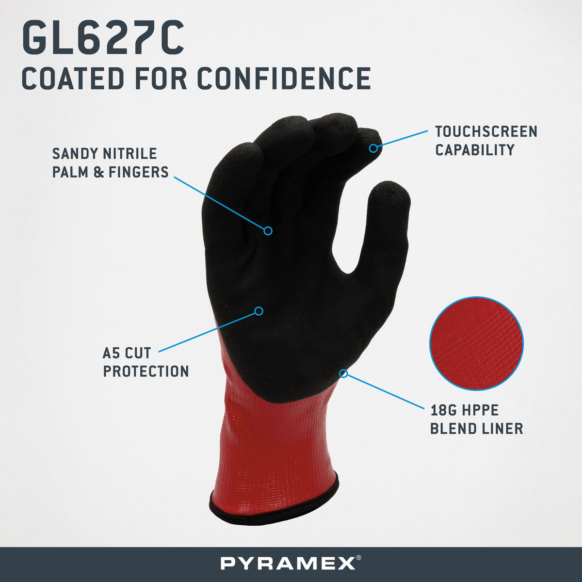 GL627C - Waterproof Double-Dipped Sandy Nitrile A5 Cut - official Pyramex product image 3
