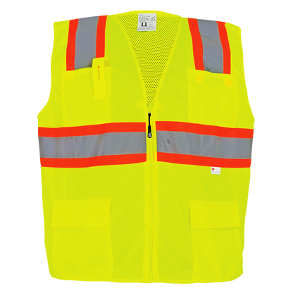 Global Glove GLO-003 Yellow/Green surveyor vest — front