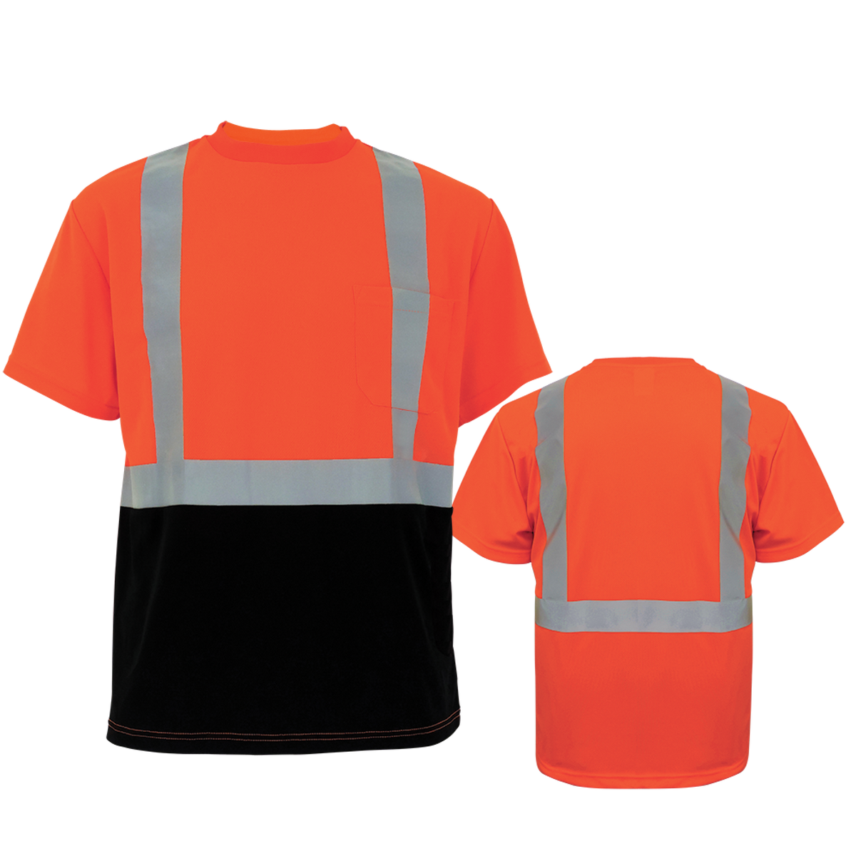 Global Glove GLO-005B orange and black hi-vis shirt — alternate front view