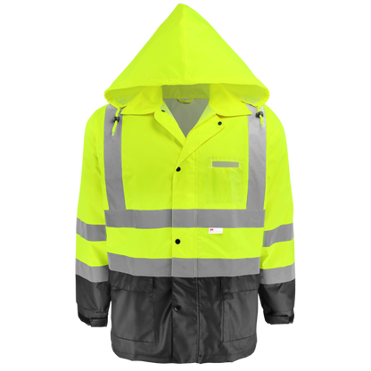 Global Glove GLO-1590 - jacket with hood deployed - yellow/green with black lower panels